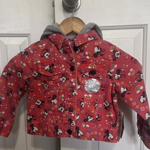 Disney Red Jean Jacket with Mickey Mouse Design - Picture 1 of 3
